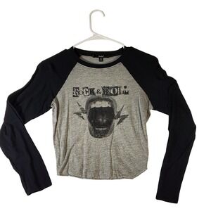 Papaya Kids Rock and Roll Graphic Long Sleeve Baseball Tee Size Medium